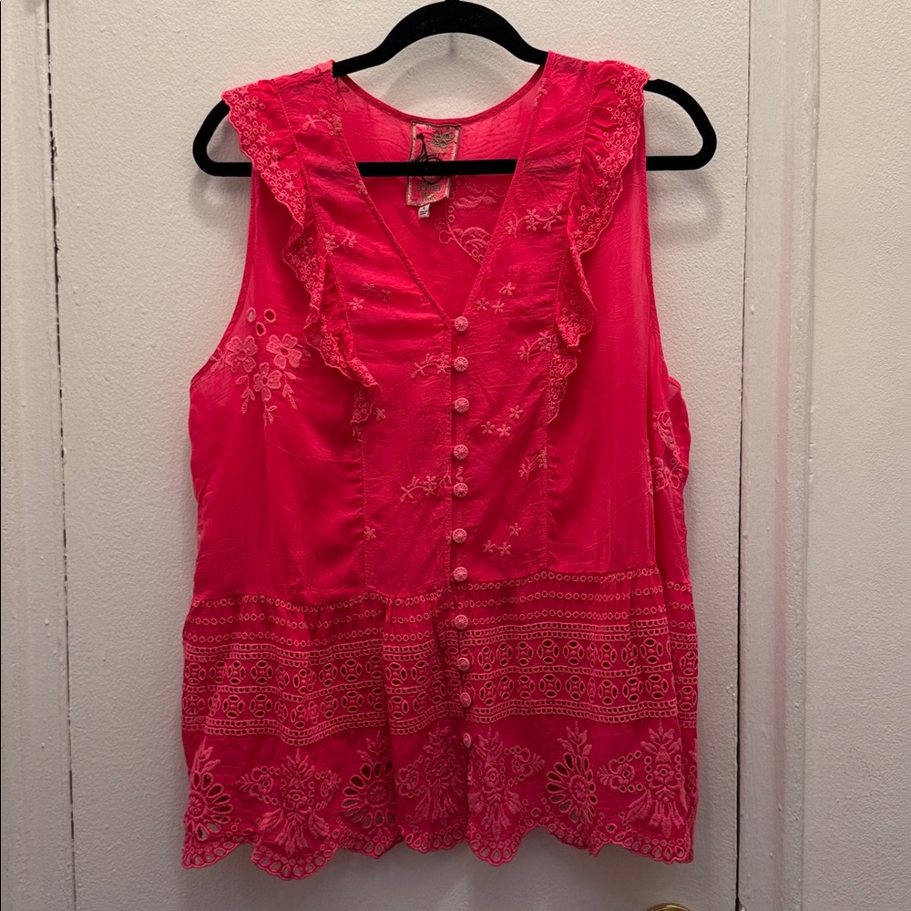 Johnny Was Vibrant Pink Embroidered Top